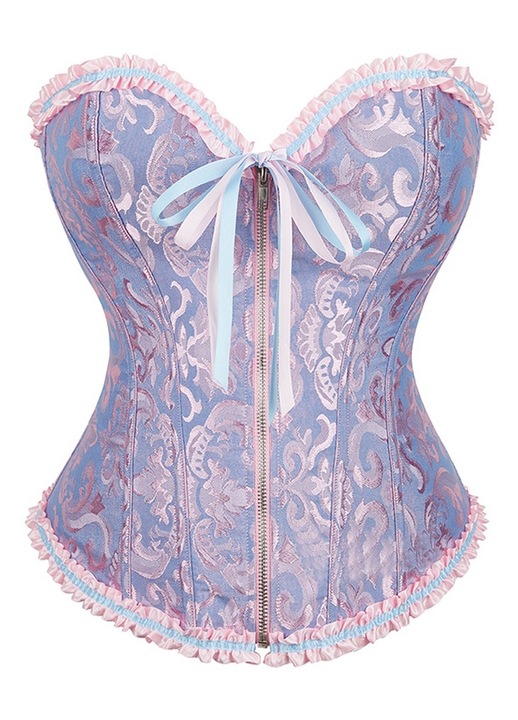 Corset QttvbTna cu fermoar si siret, satin, albastru/roz, Roz/Albastru