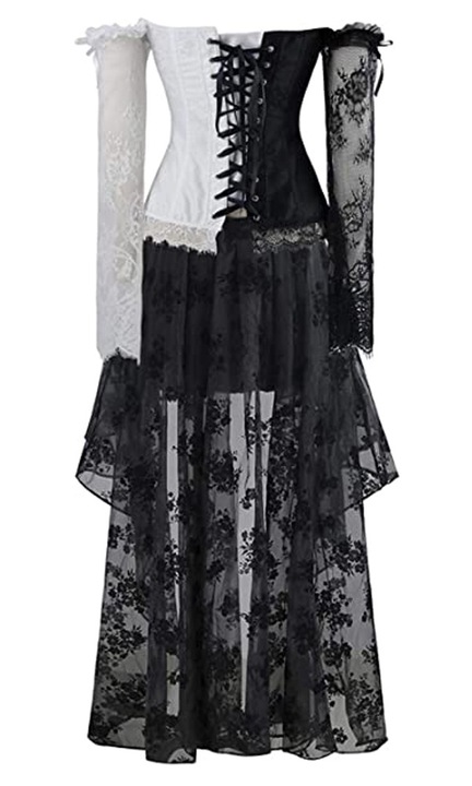 Rochie dama, Steampunk, Dantela, Negru/Alb, XL INTL