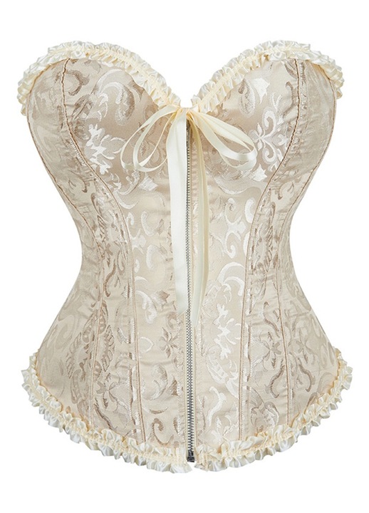 QttvbTna винтидж корсет с цип и дантела, сатен, Apricot
