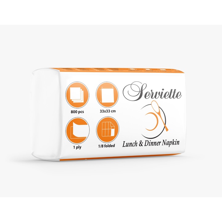 Servetele albe, 1/8, 33X33 cm, 1strat, 800 buc/set