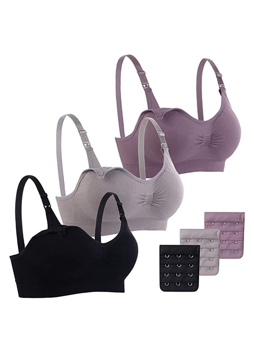 Set 3 Sutiene de Alaptare, Nailon, Extensibil, Multicolor, XL