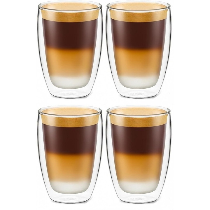 Set 4 pahare Krasino Sellory, pereti dubli, sticla borosilicat, 300 ml