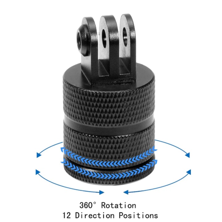 Въртящ се на 360 градуса адаптер, система за монтиране на статив за камери GoPro Hero 1 2 3 + 4 5 6 7 8 9 10 11 12 Session Mini Max Fusion, insta360 One X Go, SJcam, DJI, универсален, с 1/4 резба, алуминий