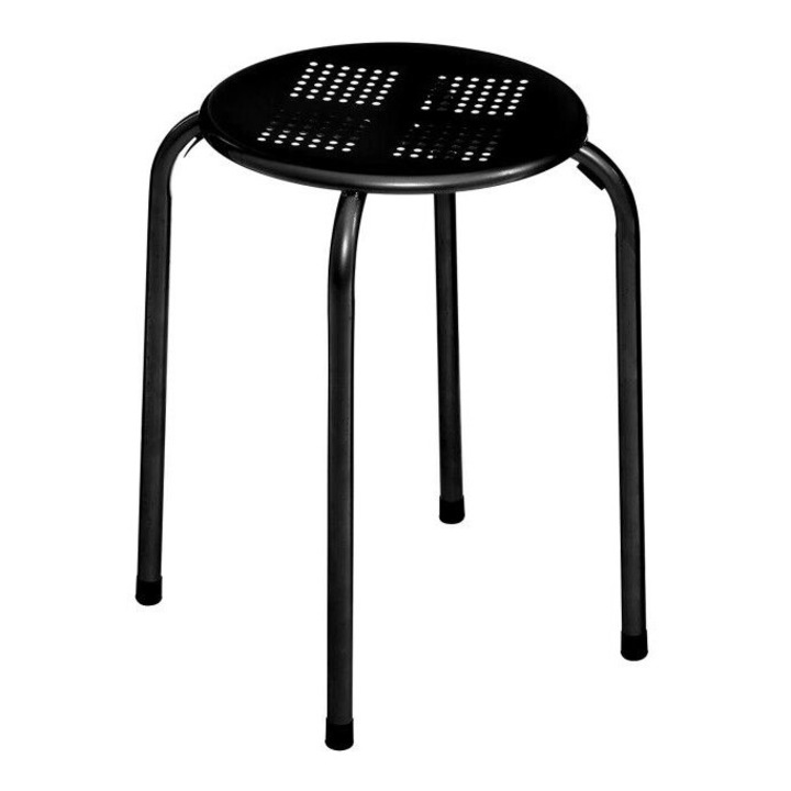 Табуретка за хол и кухня HouseXL™ Black Tobouret, Диаметър 30 см, Ергономичен дизайн, Метални крака, Черен