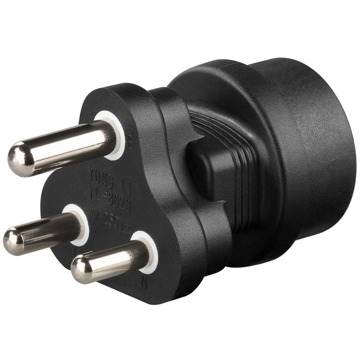 Adaptor Africa de Sud tip M BS 546 15-A Lesotho Eswatini Swaziland Namibia India Sri Lanka Nepal la SCHUKO 10A negru Goobay 9541