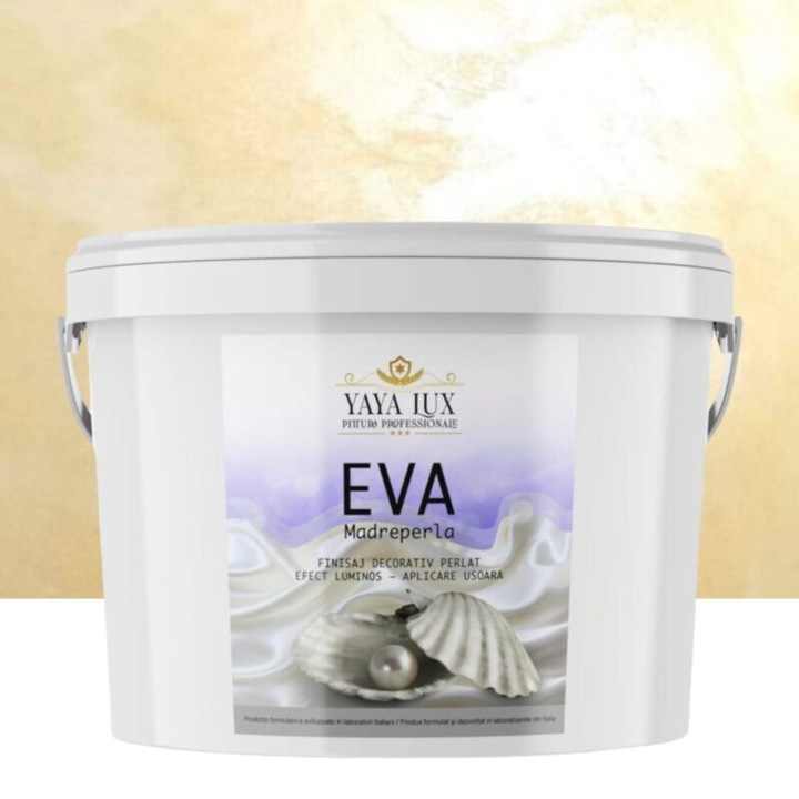 Vopsea decorativa de Lux, Eva Madreperla cu Fulgi de Sticla, Galben, 2 Litri, YaYa Color