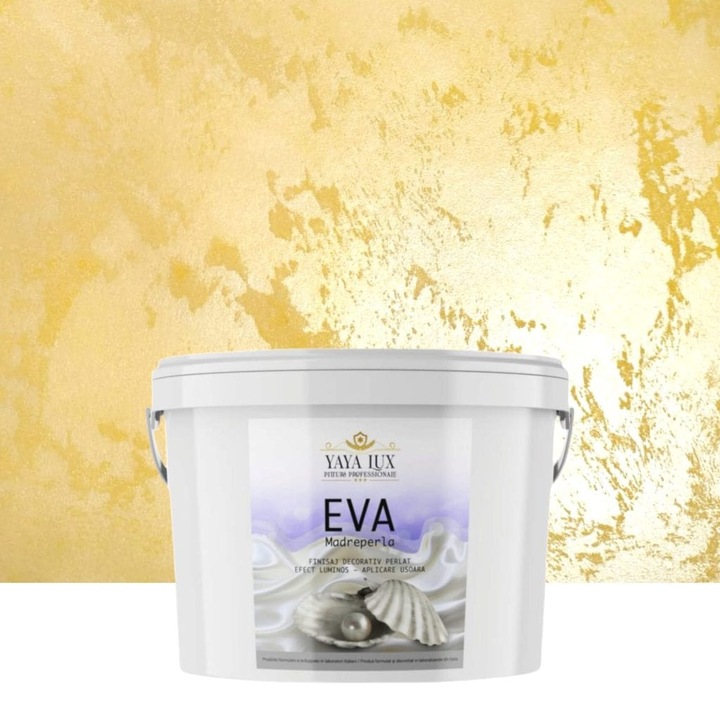 Vopsea decorativa de Lux, Eva Madreperla cu Fulgi de Sticla, Galben Pai, 2.5 Litri