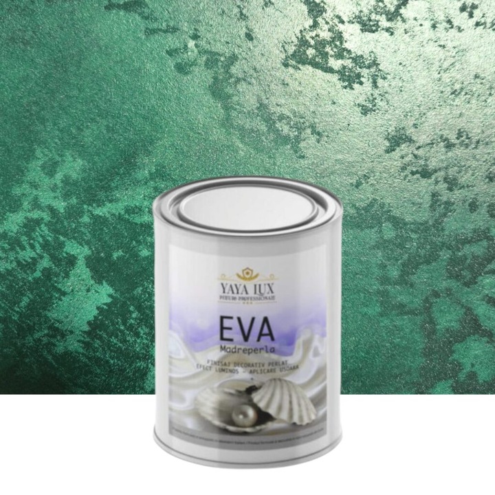 Vopsea decorativa de Lux, Eva Madreperla, cu Fulgi de Sticla, Verde Inchis, 1 Litru, YaYa Color
