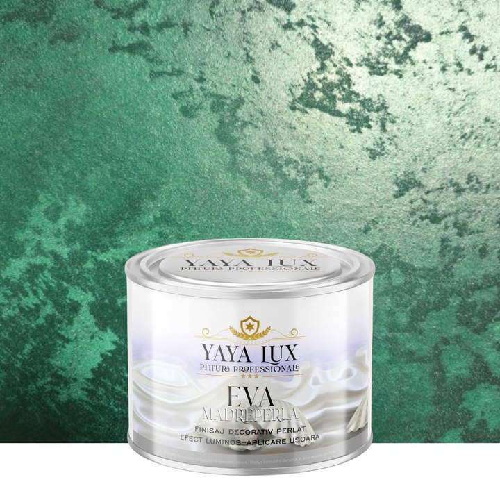 Vopsea decorativa de Lux, Eva Madreperla cu Fulgi de Sticla, Verde Inchis, 0, 5 Litri, YaYa Color