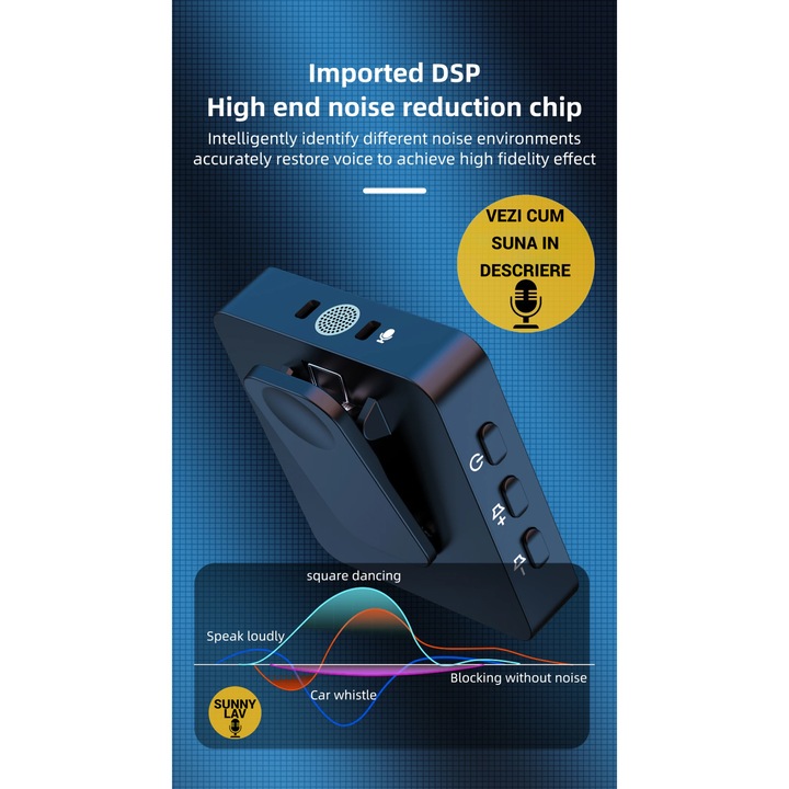 Set 2 microfoane duble lavaliera, SUNNYLAV® SX8, Conexiuni Type C, Ajustare Volum in timp real, AI Reducere zgomot, functii afisate pe microfon