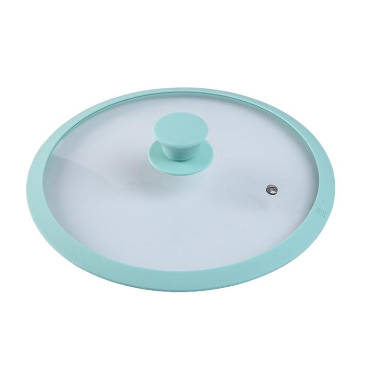 Capac vase pentru gatit, silicon si sticla temperata, verde menta, 26cm