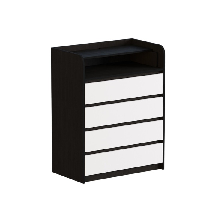 Скрин / Маса за повиване Микс, ПДЧ, С четири чекмеджета, С подвижен плот за повиване, 80x101x45 см, Венге тъмно, Бяло