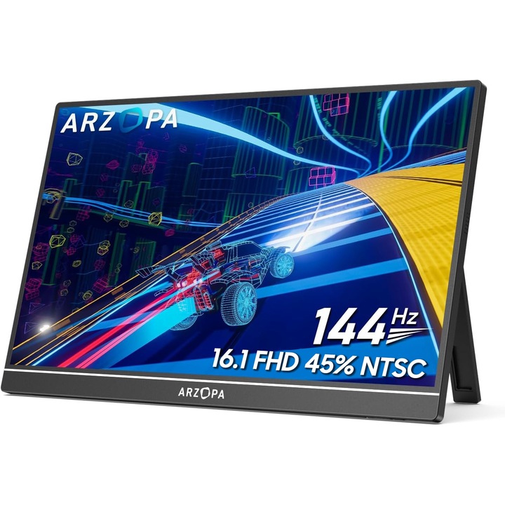 Arzopa Z1F 16.1" IPS LED hordozható gaming monitor, Full HD (1920x1080), 144 Hz, 45% NTSC, Mini HDMI, USB-C, 1 W x 2 hangszóró, konzol kompatibilis, fekete