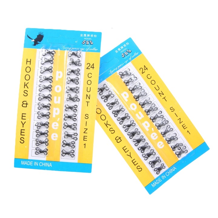 Set de 24 bucati inchideri metalice de tip mos si baba negru, material inoxiadabil