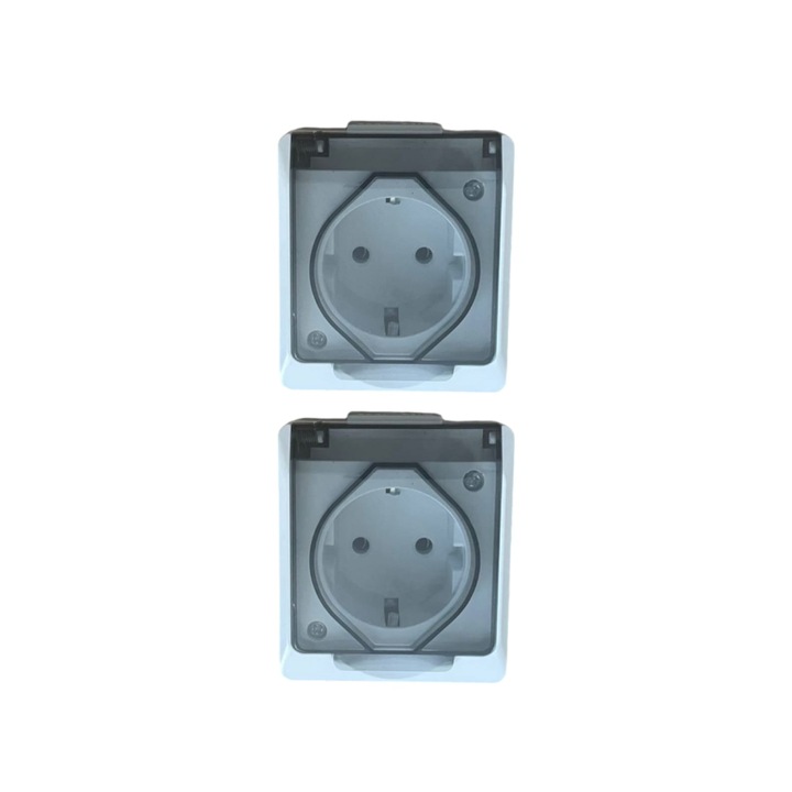 Set 2 buc priza simpla aparenta cu capac fumuriu transparent, AVI-40