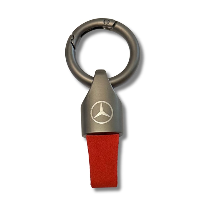 Ключодържател Mercedes-Benz от метал и велур, Гравирано лого, Матово черно-червено