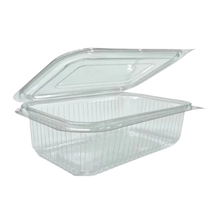 Set 100 caserole transparente din PET, cu capac atasat, 1000 ml