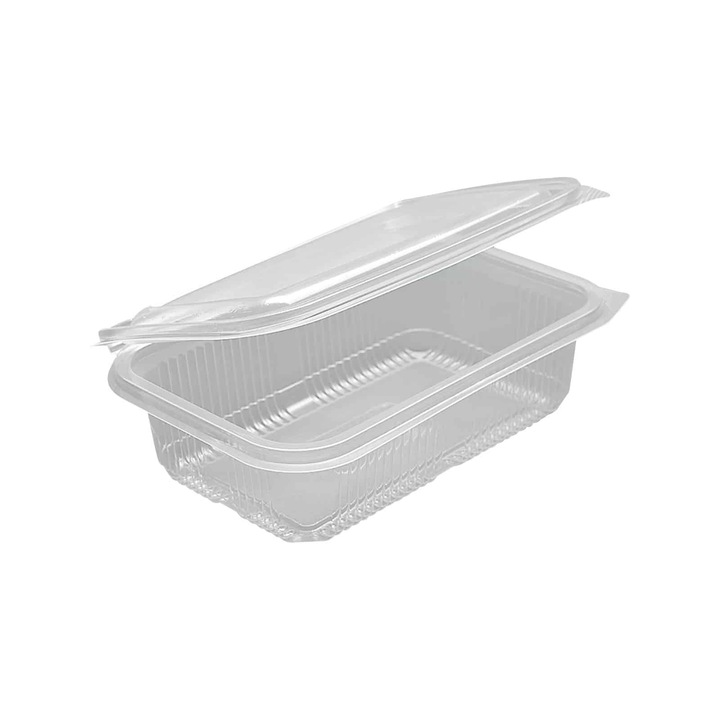 Set 100 caserole transparente din PET, cu capac atasat, 750 ml