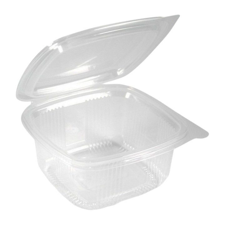 Set 100 caserole transparente din PET, cu capac atasat, 500 ml