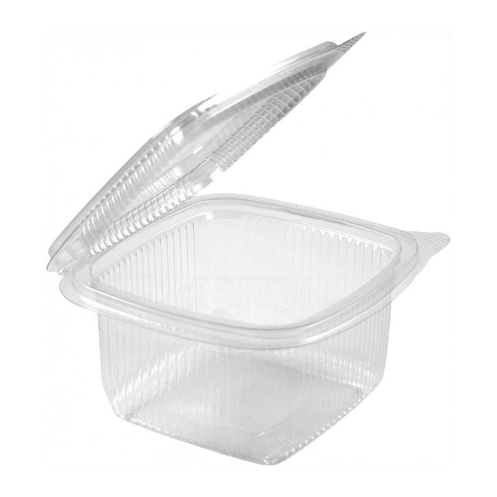 Set 100 caserole transparente din PET, cu capac atasat, 375 ml