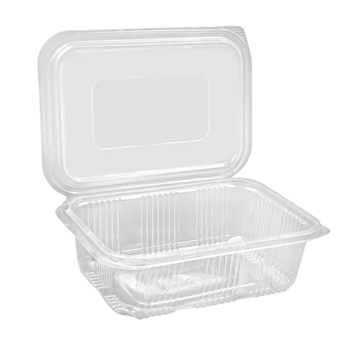 Set 100 caserole transparente din PET, cu capac atasat, 1250 ml