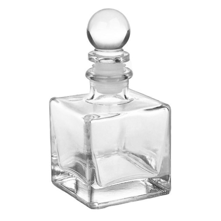 Стъклена бутилка, прозрачна, квадратна, със сферична запушалка, 50 ml