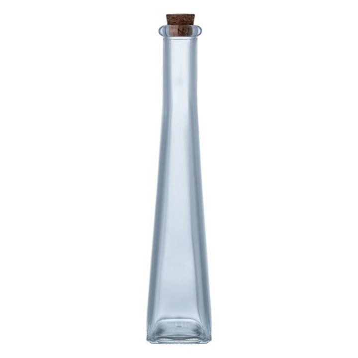 Стъклена бутилка, прозрачна, висока, с коркова запушалка, 140 ml