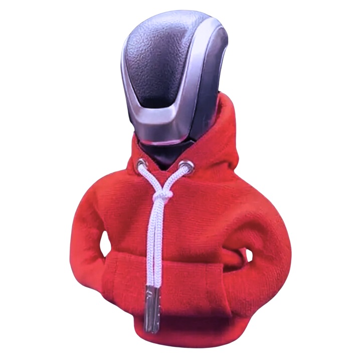 Husa accesoriu auto de tip hanorac cu gluga pentru schimbatorul de viteze GAVIO®, compatibil cu Dacia, Renault, Toyota, Skoda, Volkswagen, Hyundai, Ford, Mercedes, BMW, Audi, material textil, 12 x 5 cm, Rosu