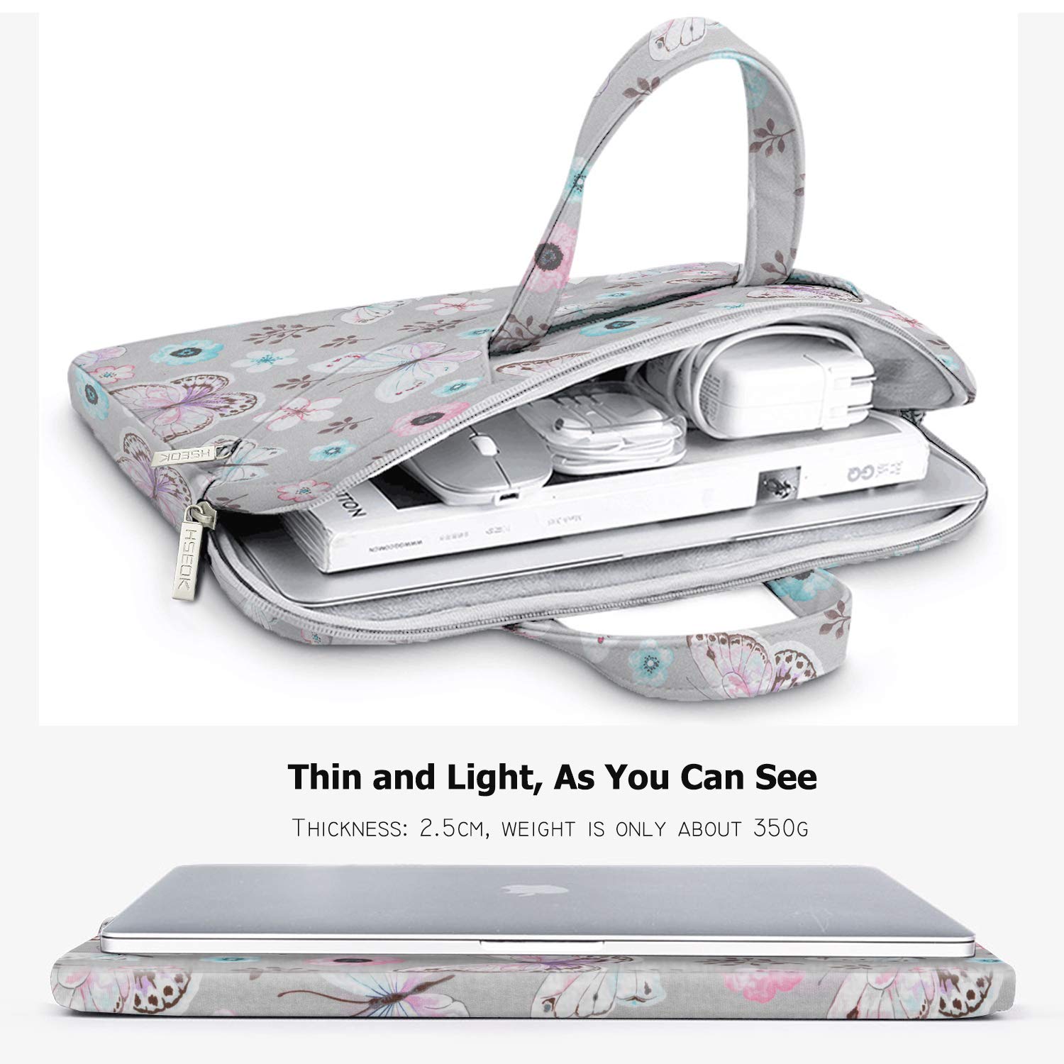 Geanta pentru laptop, Hseok, 13/13,3/14 inch, Curea de umar, impermeabil, Poliester, Compatibila cu MacBook Pro/Air/Lenovo/Dell/HP, Butterfly & gray