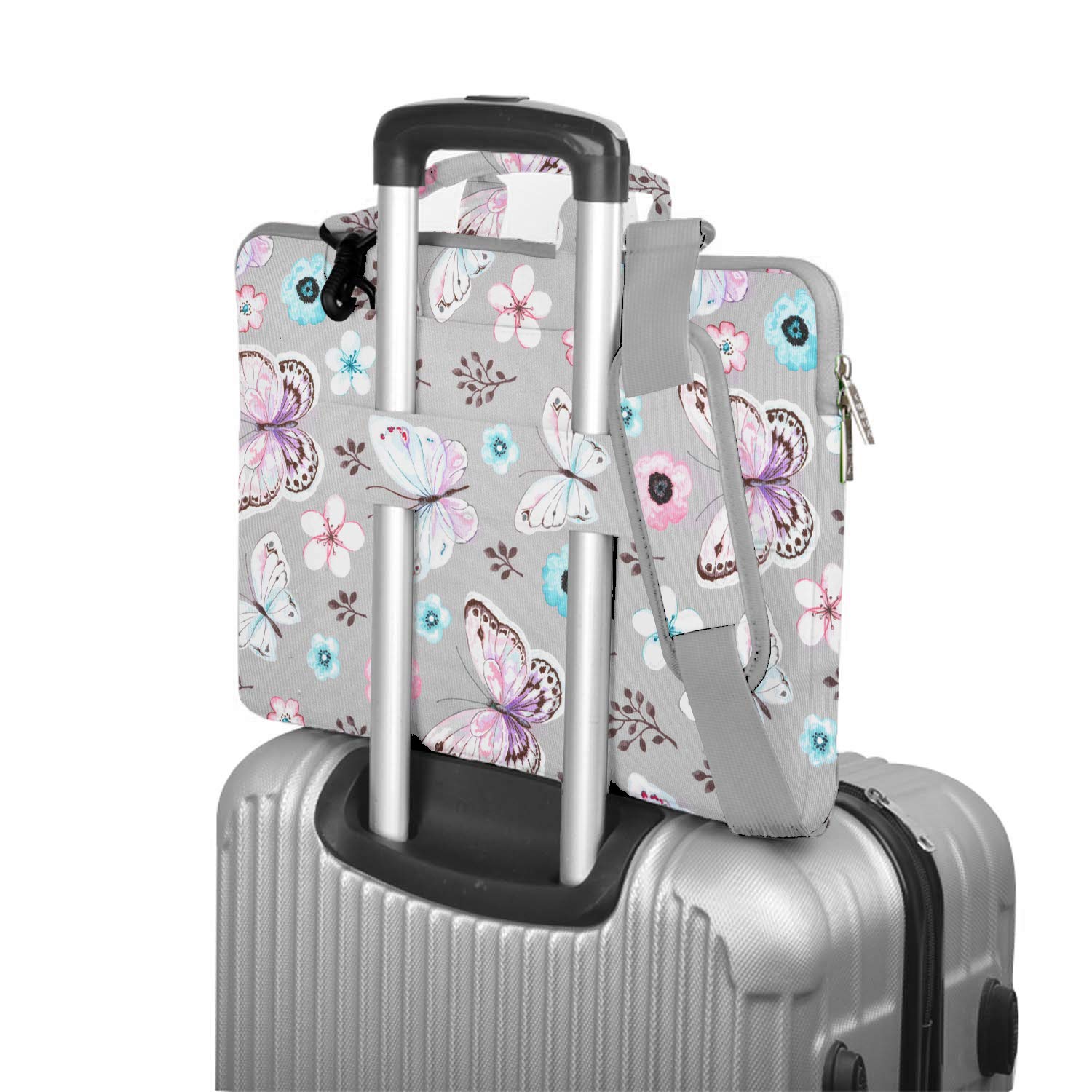 Geanta pentru laptop, Hseok, 13/13,3/14 inch, Curea de umar, impermeabil, Poliester, Compatibila cu MacBook Pro/Air/Lenovo/Dell/HP, Butterfly & gray