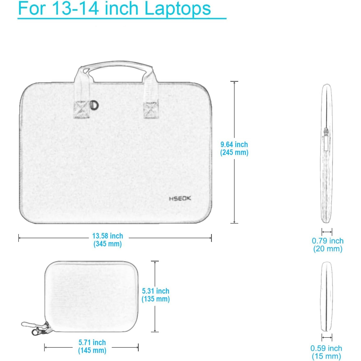 Husa Laptop Elastica Hseok, pentru 13-14 inch, Mouse portabil, impermeabila, Gri Negru, 34.5x2x24.5cm