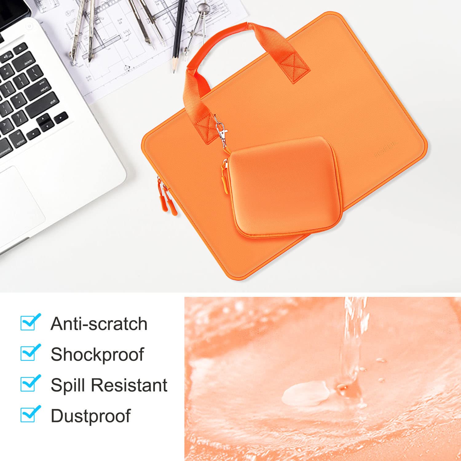 Husa Laptop Elastica Hseok, pentru 13-14 inch, Geanta mica poate transporta mouse, ulimpermeabila, portocaliu, 34.5x2x24.5cm