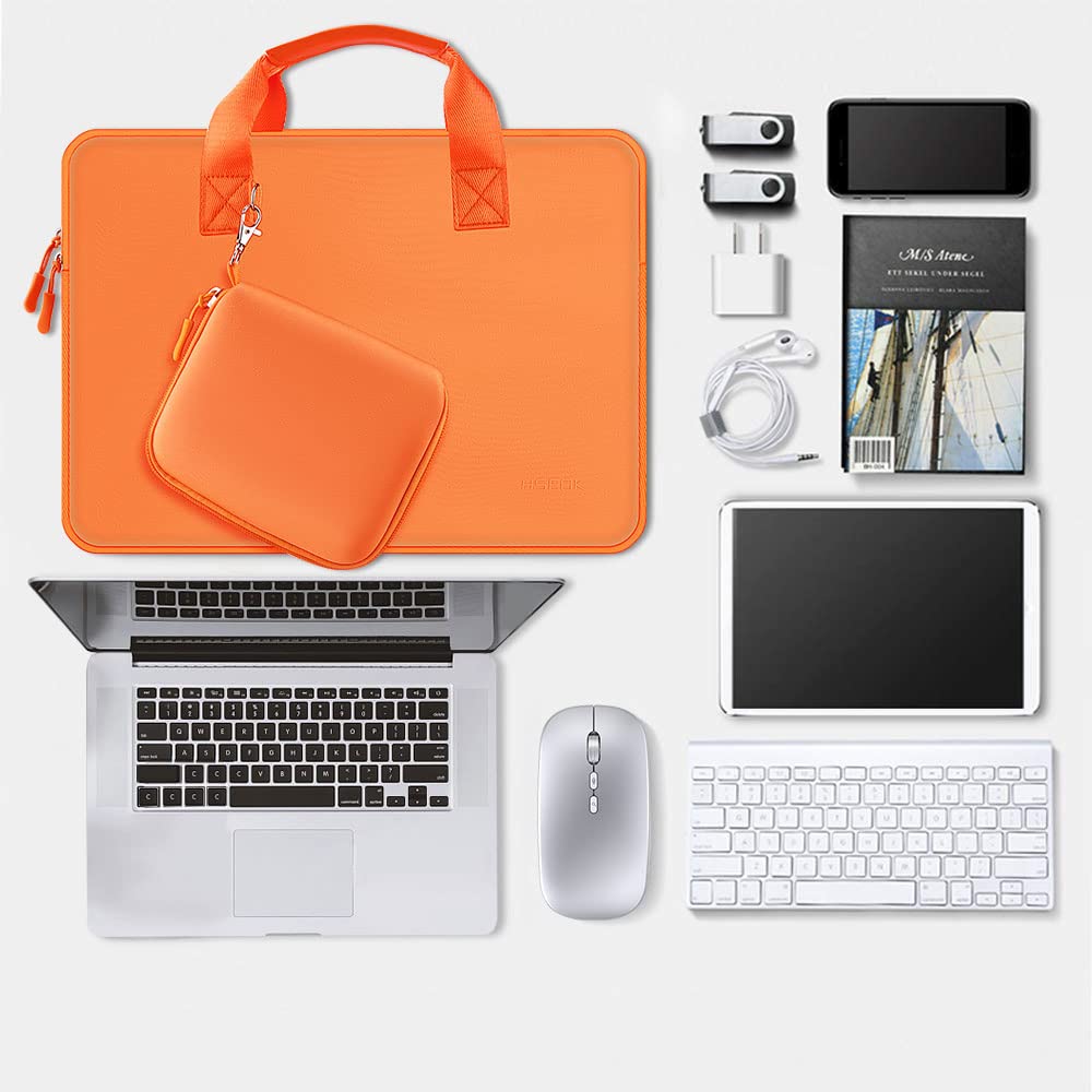 Husa Laptop Elastica Hseok, pentru 13-14 inch, Geanta mica poate transporta mouse, ulimpermeabila, portocaliu, 34.5x2x24.5cm