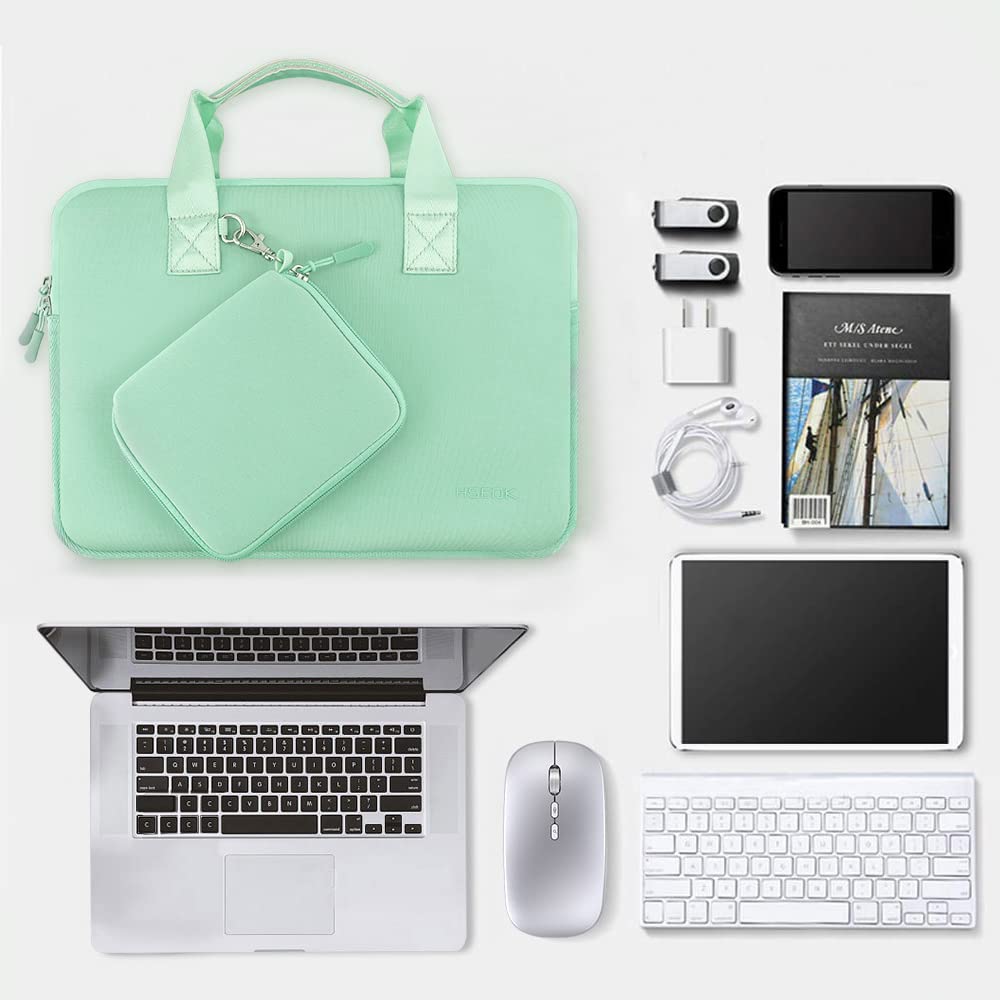 Husa Laptop Elastica Hseok, pentru 13-14 inch, Mouse portabil, impermeabila, verde, 34.5x2x24.5cm