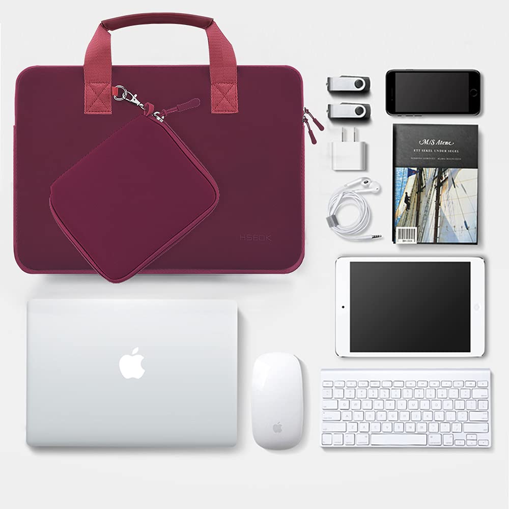Husa Laptop Elastica Hseok, pentru 13-14 inch, impermeabila, rosu vin, 34.5x2x24.5cm/14.5x1.5x13cm