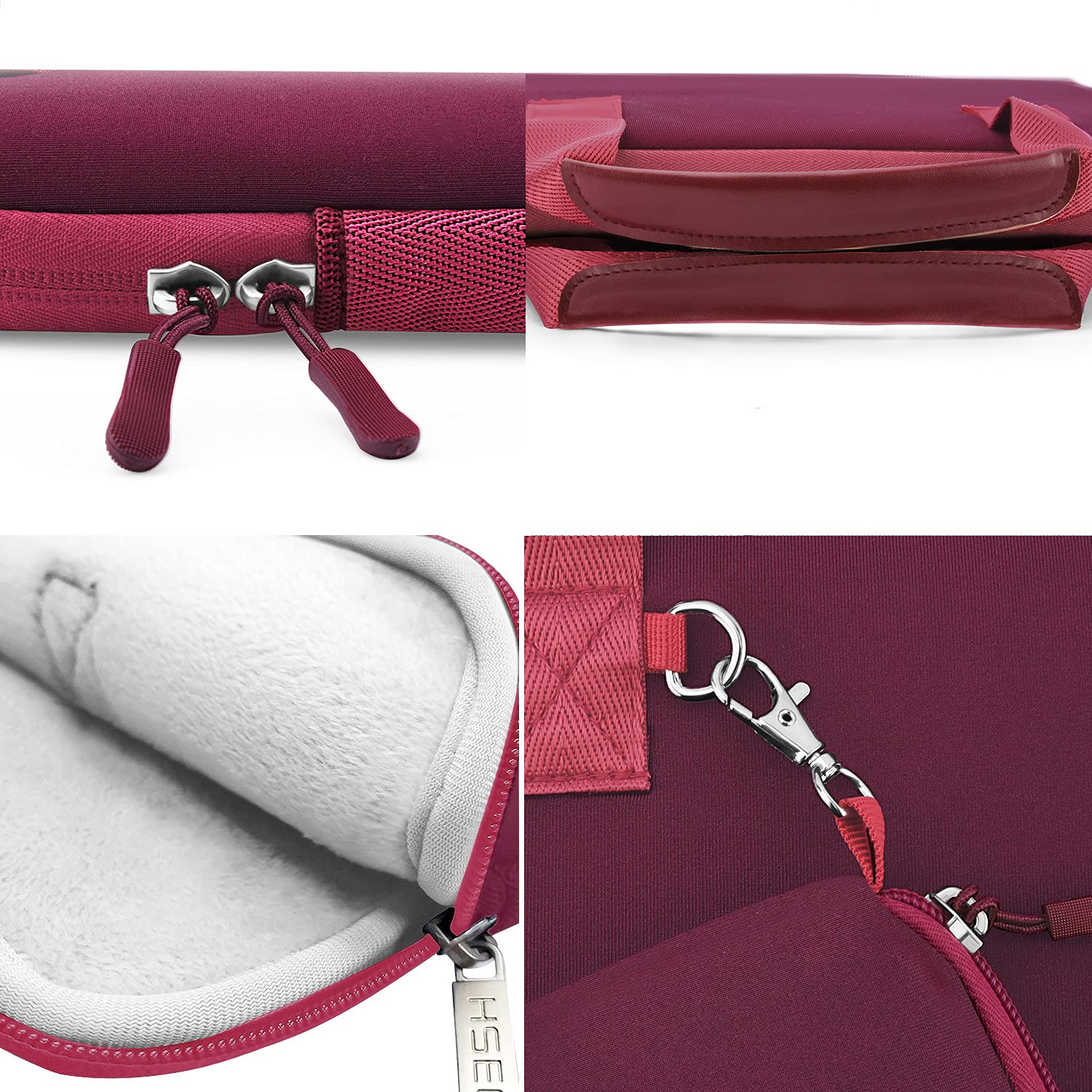 Husa Laptop Elastica Hseok, pentru 13-14 inch, impermeabila, rosu vin, 34.5x2x24.5cm/14.5x1.5x13cm