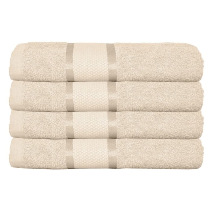 Set 4 prosoape de fata, Bumbac, 50x90cm, 400g/m², Crem