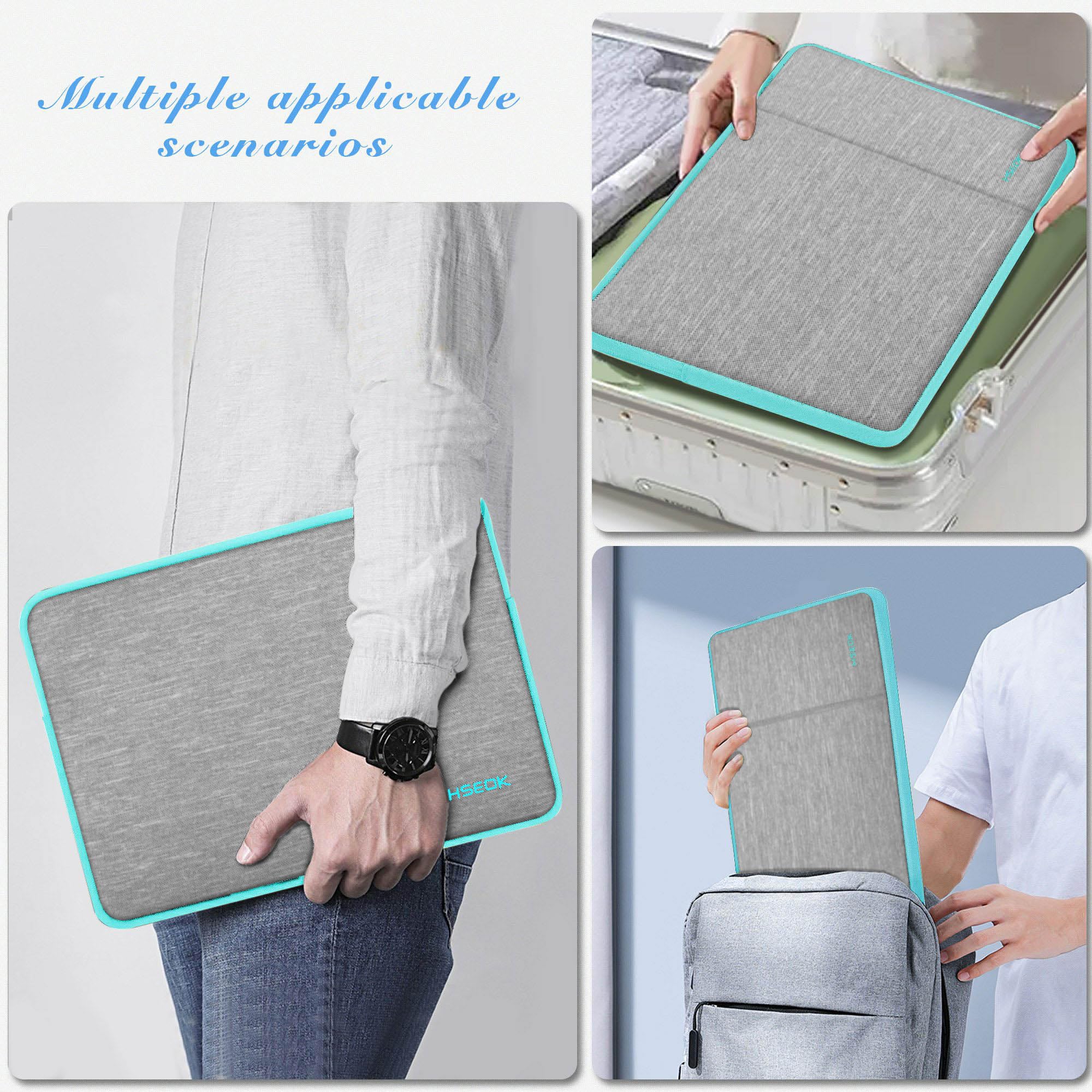 Husa Laptop, Hseok, rezistenta la apa, captuseala fleece, gri/albastru, 15.6 inch