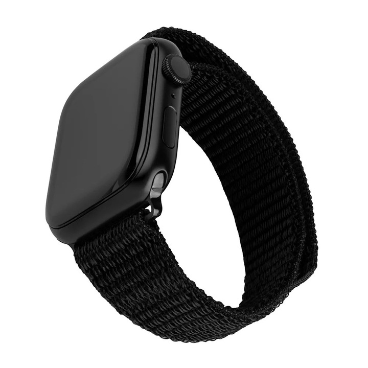 Каишка за Apple Watch 1/2/3/4/5/6/7/8/9/10/SE/SE 2 (38/40/41/42mm) - Фиксирана найлонова спортна каишка - Черен
