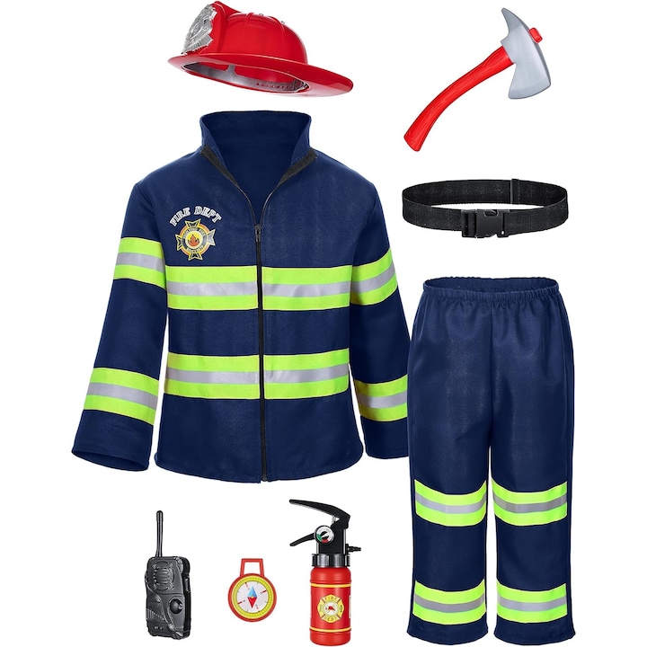 Детски карнавален костюм пожарникар, XGETOP®, с аксесоари, 120 см