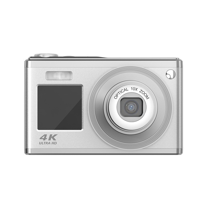 Digitális kamera, 64 megapixeles HD OTG kártyaolvasóval, első és hátsó ips képernyő, 4k felvétel, 16x zoom, beépített vaku, fehér