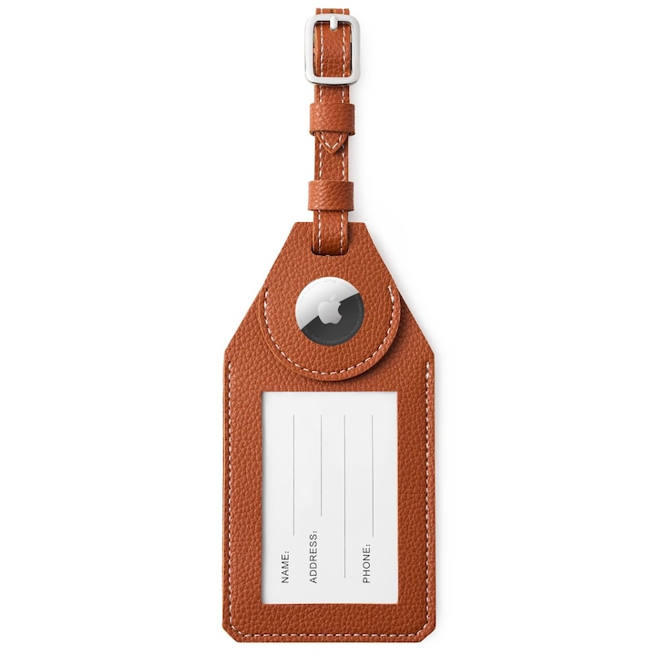 Set Husa de protectie pentru Apple AirTag si Eticheta bagaje, APO®, Piele pu, Maro