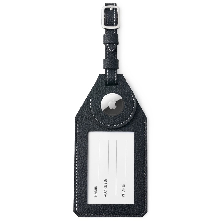 Set Husa de protectie pentru Apple AirTag si Eticheta bagaje, APO®, Piele pu, Negru