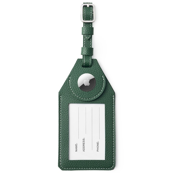 Set Husa de protectie pentru Apple AirTag si Eticheta bagaje, APO®, Piele pu, Verde