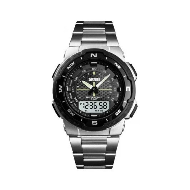 Мъжки ръчен часовник Skmei Quartz Digital Sport Electronic Dual Time Сребристо Черен