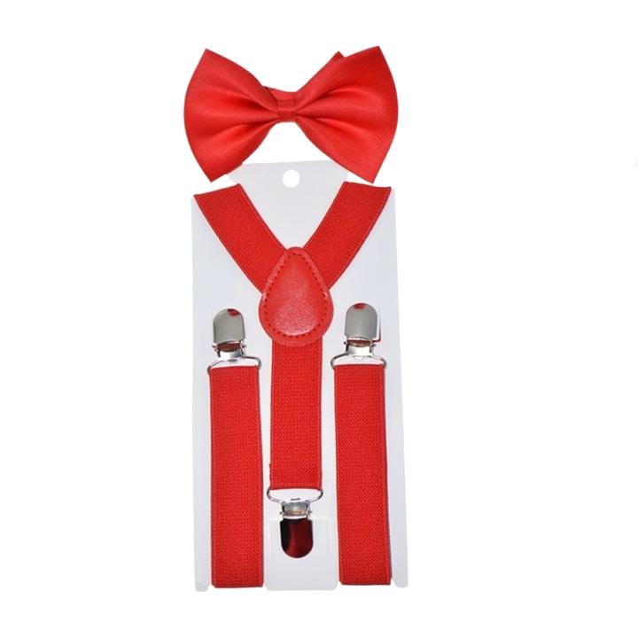 Комплект от два броя тиранти и папийонка за момче Mini Junior MJPB-02, Червен