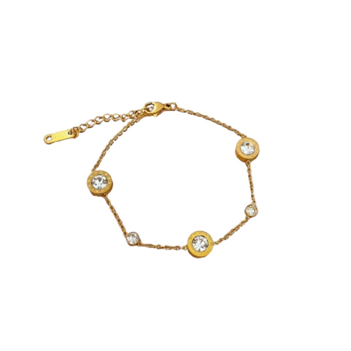 Bratara Dama, Tip Zale, Model cifre romane, Pietre zirconiu, Otel inoxidabil, Reglabila, Placat cu aur, Culoare Gold