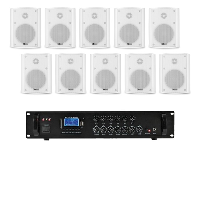 Мултизонална аудио система 10 бели колони, bluetooth, USB, FM
