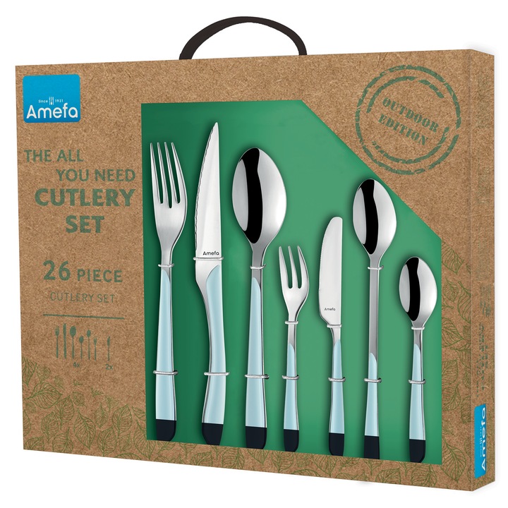 Set tacamuri 26 piese Amefa Eclat in cutie cadou, otel inoxidabil 18/0, 2.0mm, culoare bleu mat