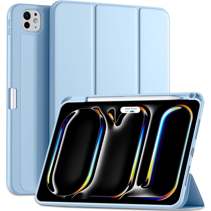 Калъф за Apple iPad Pro 11" (2024) с функция събуждане/заспиване и отделение за стойка тип Apple Pen небесно син